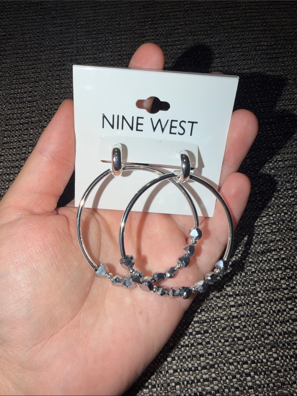 Nine West Silver Hoop Earrings with Faceted Beads